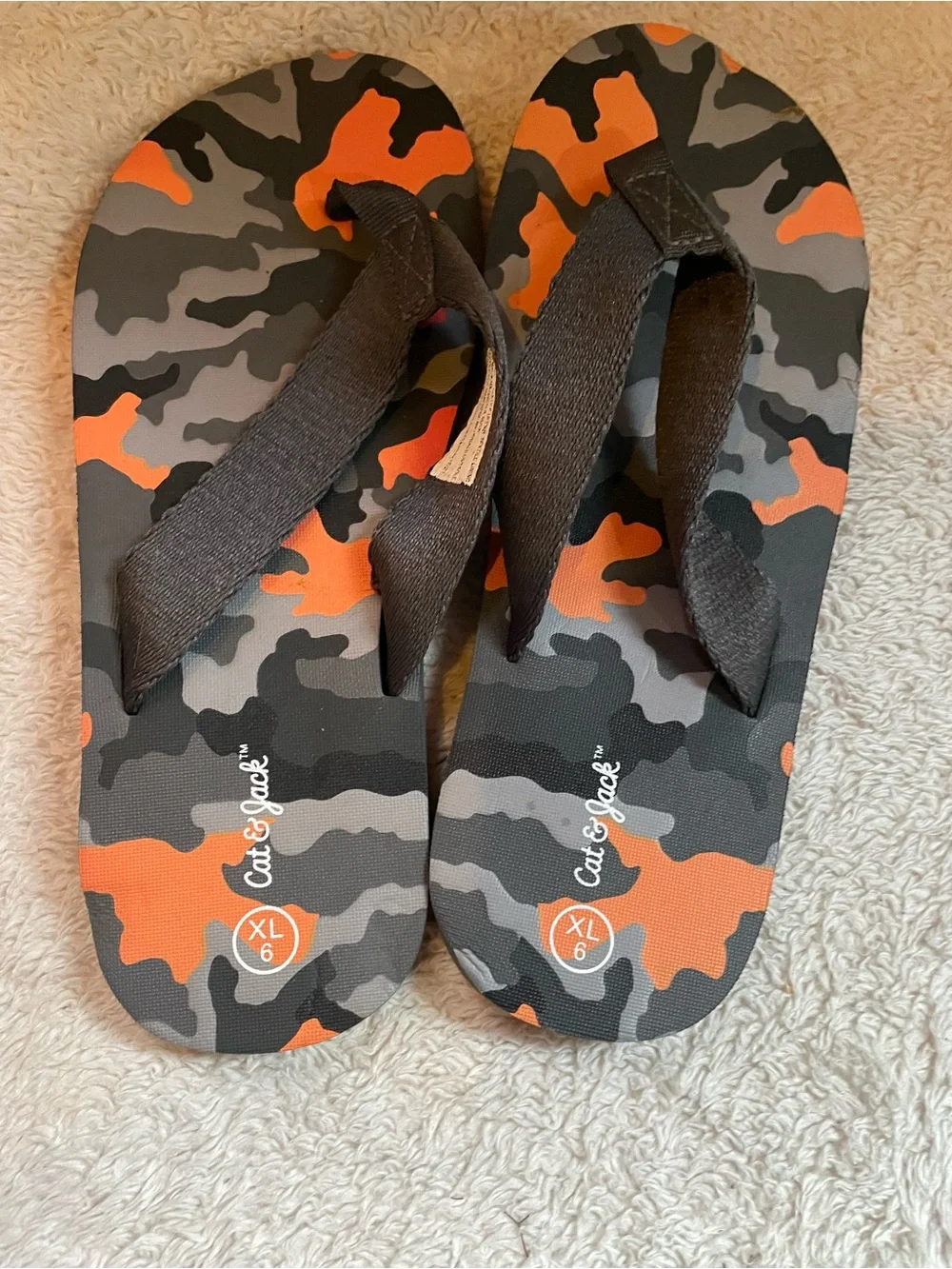 Cat & Jack Orange Black Camo Flip Flops